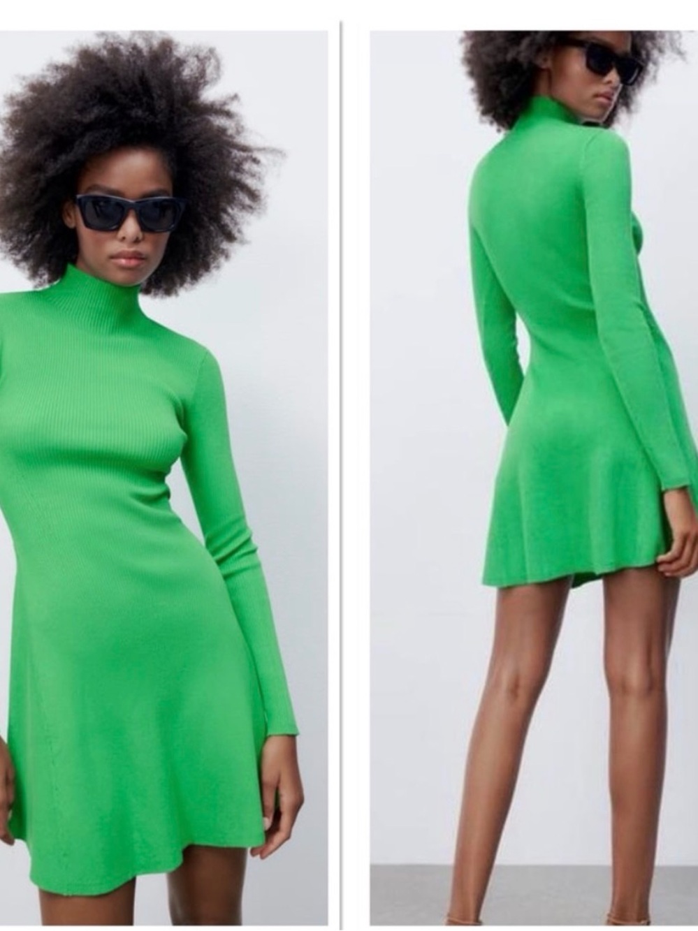 Zara Green Long-Sleeve Turtleneck Stretch Dress SZ S NWT